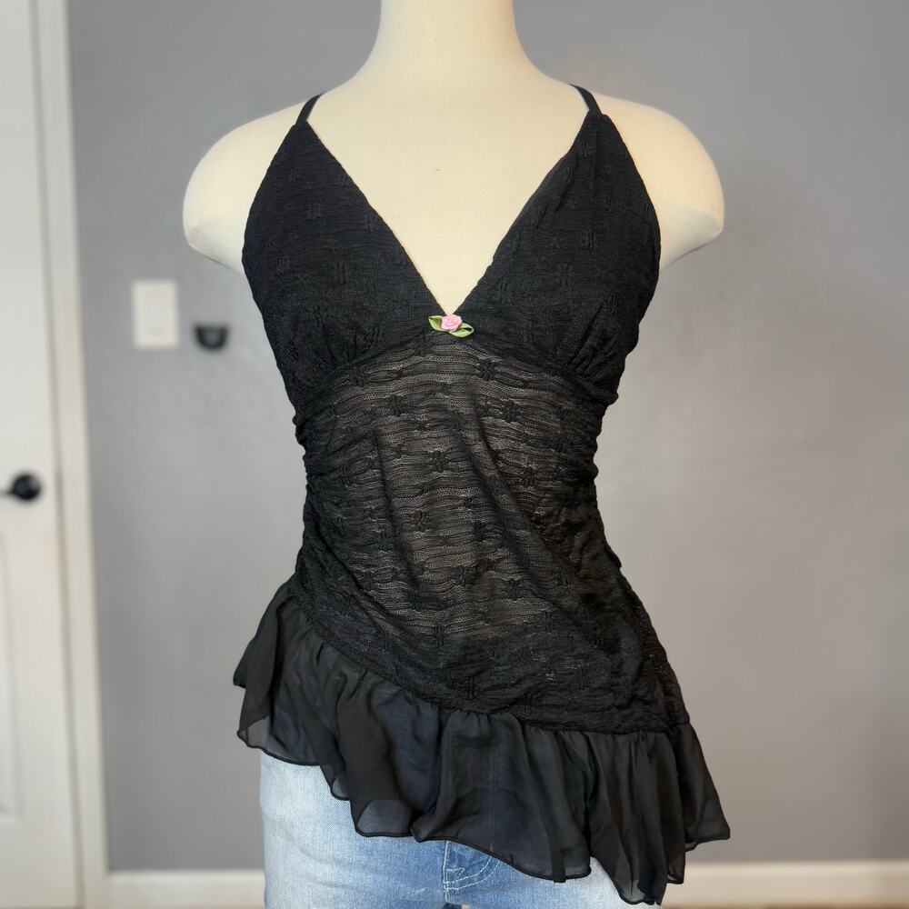 Dolls Kill Sugar Thrillz Flirty Attitude Lace Top - Black, XXL